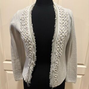 Anthropologie Cream Embellished Cardigan